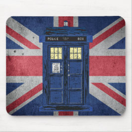 Blue Police Public Call Box - UK Time Travel 1 Mousepad
