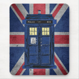 Blue Police Public Call Box - UK Time Travel 1 Mousepad