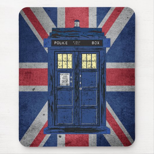 Blue Police Public Call Box - UK Time Travel 1 Mousepad (Vorne)