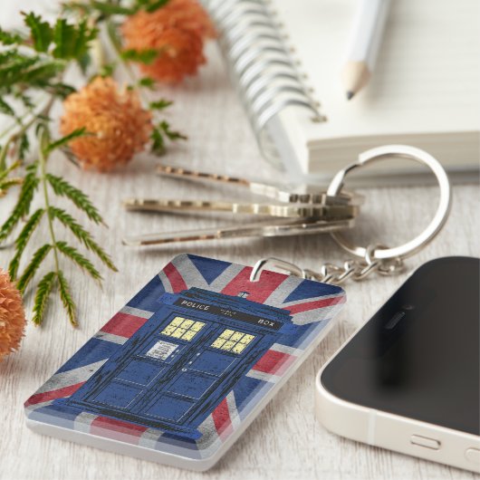 Blue Police Public Call Box - UK Time Travel 1 Schlüsselanhänger (Vorderseite rechts)