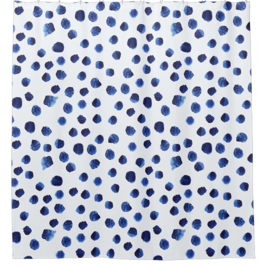 Blue Polka: Aquarelltuch Nahtlos. Duschvorhang (Vorderseite)