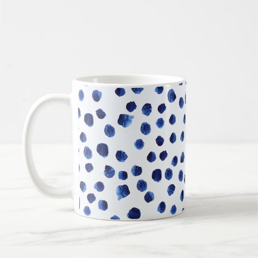 Blue Polka: Aquarelltuch Nahtlos. Kaffeetasse (Links)