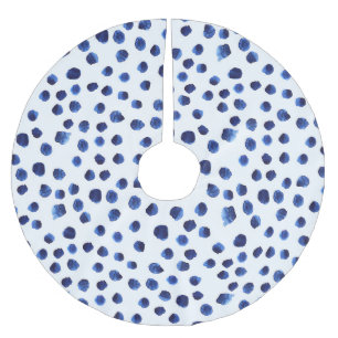 Blue Polka: Aquarelltuch Nahtlos. Polyester Weihnachtsbaumdecke