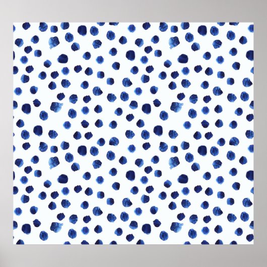 Blue Polka: Aquarelltuch Nahtlos. Poster (Vorne)