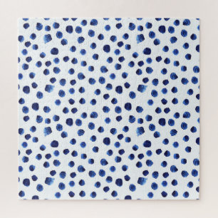 Blue Polka: Aquarelltuch Nahtlos. Puzzle