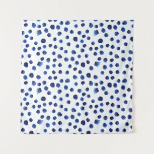 Blue Polka: Aquarelltuch Nahtlos. Wandteppich