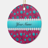 Blue Polka Dos Hot Pink Imitat Diamanten Keramik Ornament (Links)