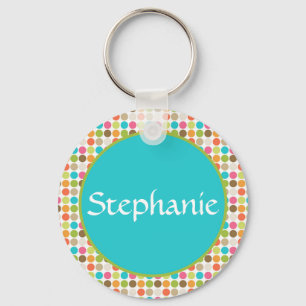 Blue Polka Dot Anpassbarer Name Button Schlüsselan Schlüsselanhänger