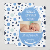 Blue polka dot Baby birth announcement Einladung (Vorne/Hinten)