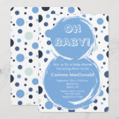 Blue polka dot Baby Shower Invitation Einladung (Vorne/Hinten)