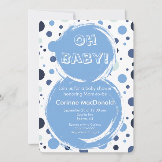 Blue polka dot Baby Shower Invitation Einladung (Vorderseite)