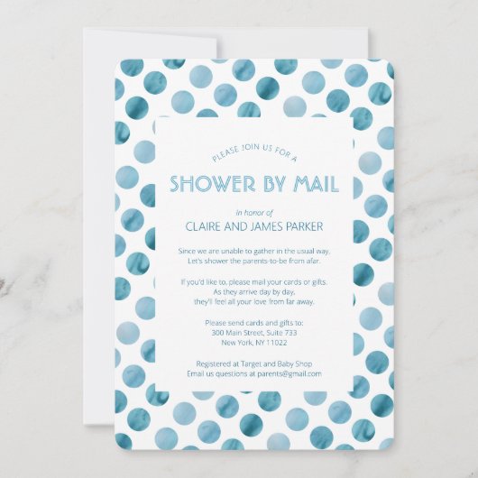 Blue Polka Dot Baby Showroom von Watercolor, Blue  Einladung (Vorderseite)