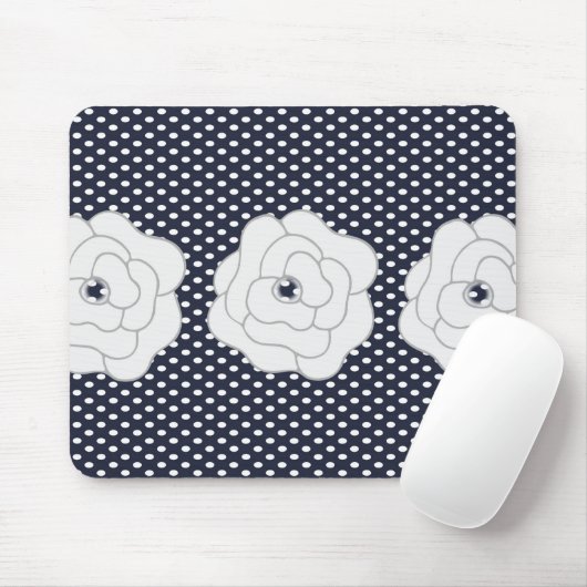 Blue Polka Dot & Big White Blume Mousepad (Mit Mouse)