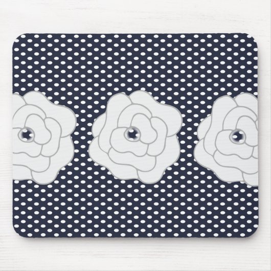 Blue Polka Dot & Big White Blume Mousepad (Vorne)