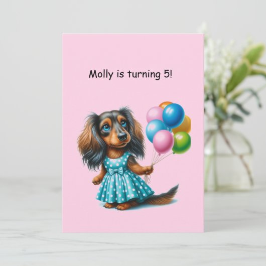 Blue Polka Dot Dackel Einladung (Stehend Vorderseite)