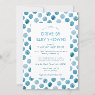 Blue Polka Dot Drive mit Baby-Dusche Einladung