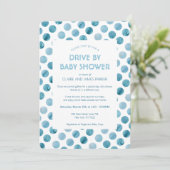 Blue Polka Dot Drive mit Baby-Dusche Einladung (Stehend Vorderseite)
