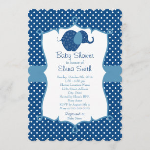 Blue Polka Dot Elephant Babydusche Einladung