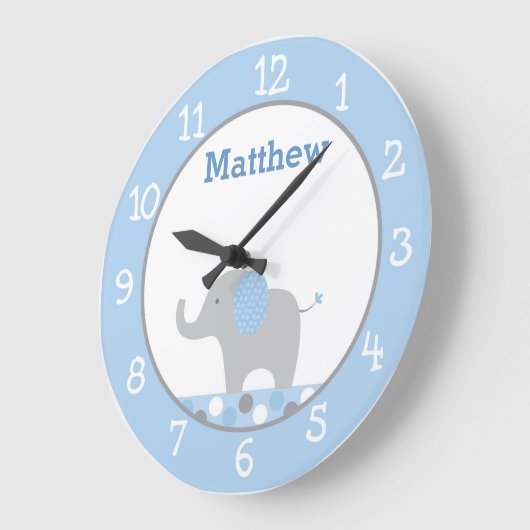 Blue Polka Dot Elephant Kinderzimmer Große Wanduhr (Winkel)