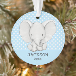 Blue Polka Dot Elephant Personalisiert Boy Baby Ornament