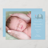 Blue Polka Dot Elephants Baby Boy Foto Birth Ankündigung (Vorne/Hinten)
