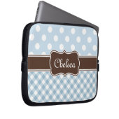 Blue Polka Dot Gingham Patterns Brown Name Laptopschutzhülle (Vorne Rechts)