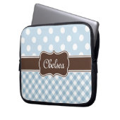 Blue Polka Dot Gingham Patterns Brown Name Laptopschutzhülle (Vorderseite Links)