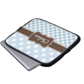 Blue Polka Dot Gingham Patterns Brown Name Laptopschutzhülle (Vorne Knopf)