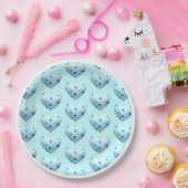 Blue Polka Dot Heart Valentinstag Niedlich Pappteller (Party)