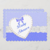 Blue Polka Dot Lace Heart Baby Dusche Einladung (Vorne/Hinten)
