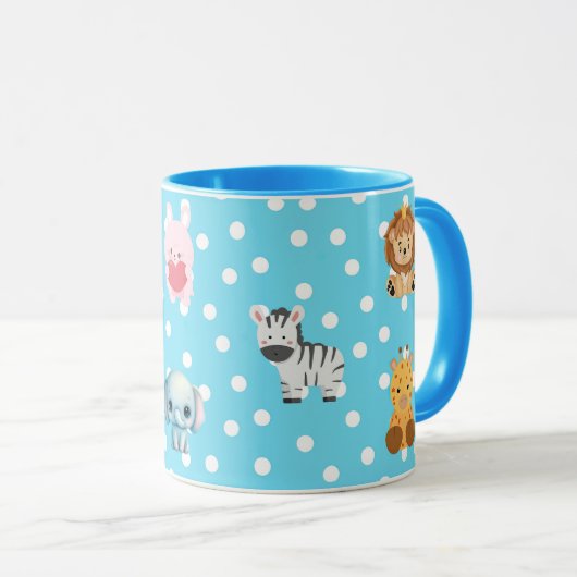 Blue Polka Dot mit Kawaii Zeichen Tasse (VorderseiteRechts)