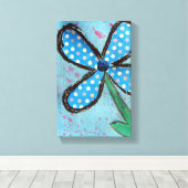 Blue Polka Dot Mixed Media Blume Leinwanddruck (Insitu (Holzboden))