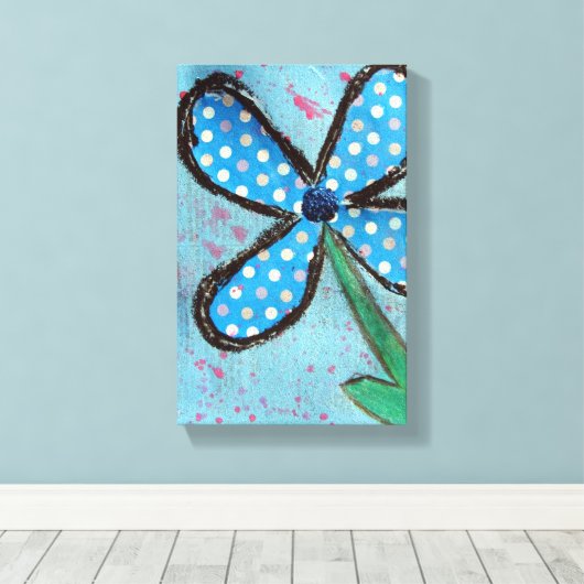 Blue Polka Dot Mixed Media Blume Leinwanddruck (Insitu (Holzboden))