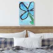Blue Polka Dot Mixed Media Blume Leinwanddruck (Insitu (Schlafzimmer))