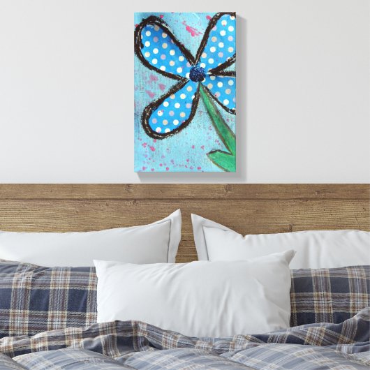 Blue Polka Dot Mixed Media Blume Leinwanddruck (Insitu (Schlafzimmer))