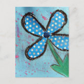 Blue Polka Dot Mixed Media Blume Postkarte (Vorderseite)