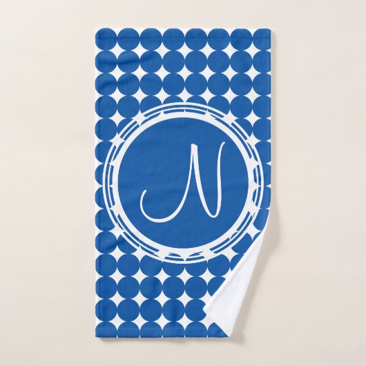 Blue Polka Dot Monogram Badhandtuch Set (Handtuch)