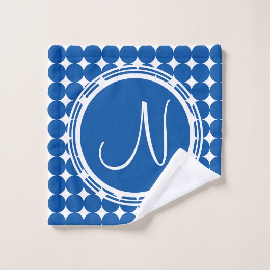 Blue Polka Dot Monogram Badhandtuch Set (Waschlappen)