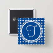 Blue Polka Dot Monogram Button (Vorne & Hinten)