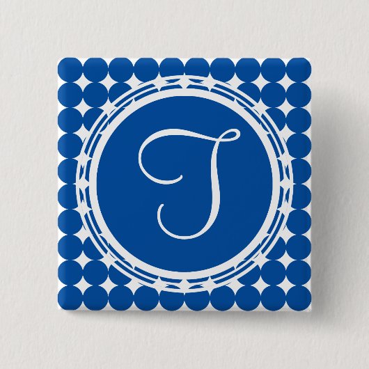 Blue Polka Dot Monogram Button (Vorderseite)