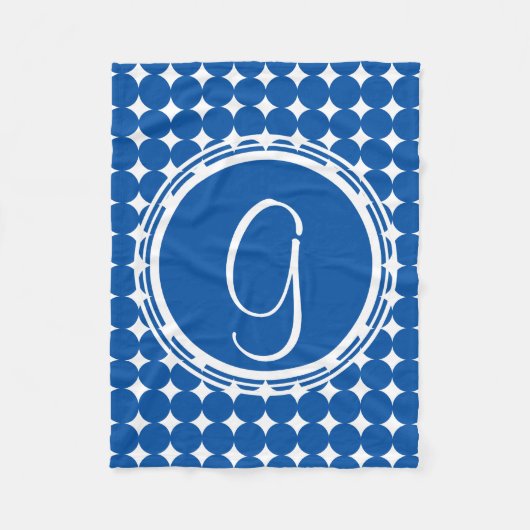 Blue Polka Dot Monogram Fleecedecke (Vorderseite)