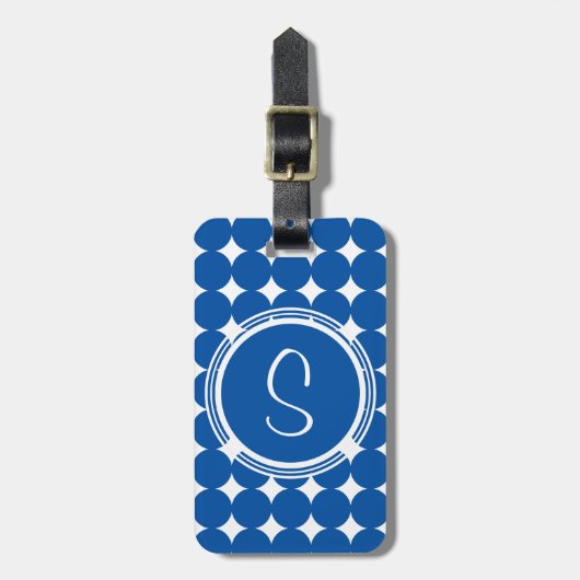 Blue Polka Dot Monogram Gepäckanhänger (Vorderseite vertikal)