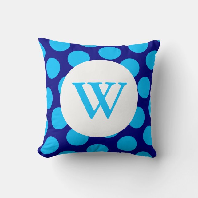 Blue Polka Dot Monogram Kissen (Vorderseite)