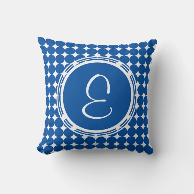 Blue Polka Dot Monogram Kissen (Vorderseite)