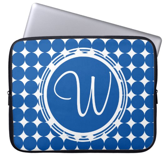 Blue Polka Dot Monogram Laptopschutzhülle (Vorderseite)