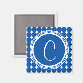 Blue Polka Dot Monogram Magnet (Vorderseite/Rückseite)