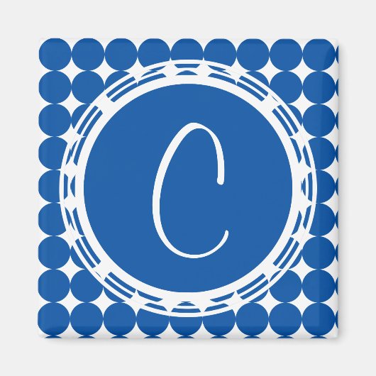 Blue Polka Dot Monogram Magnet (Vorne)