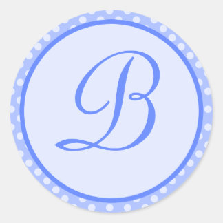 Blue Polka Dot Monogramm Anfangskleber Runder Aufkleber