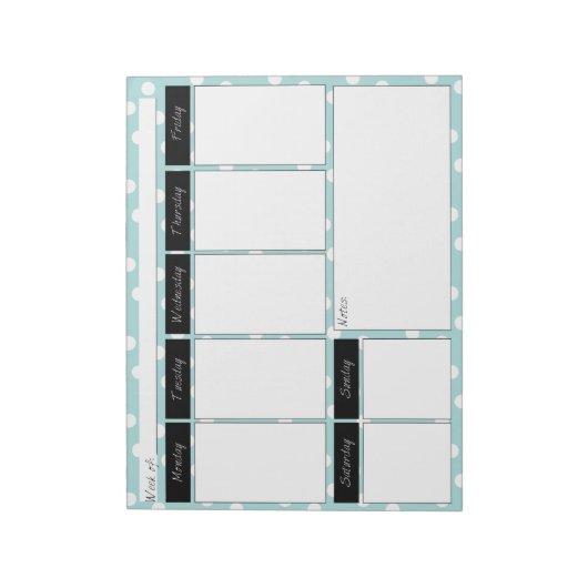 Blue Polka Dot Muster Wochenkalender Notepad Notizblock (Rotiert)