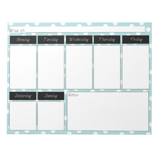 Blue Polka Dot Muster Wochenkalender Notepad Notizblock (Vorderseite)